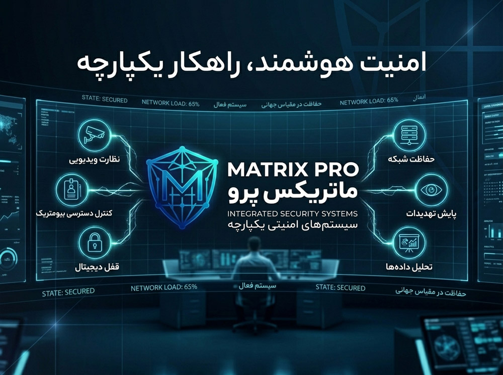 طراحی لوگوی سپر هندسی ماتریکس پرو با حرف M در پروژه طراحی سایت سیستمهای امنیتی توسط نتانیک