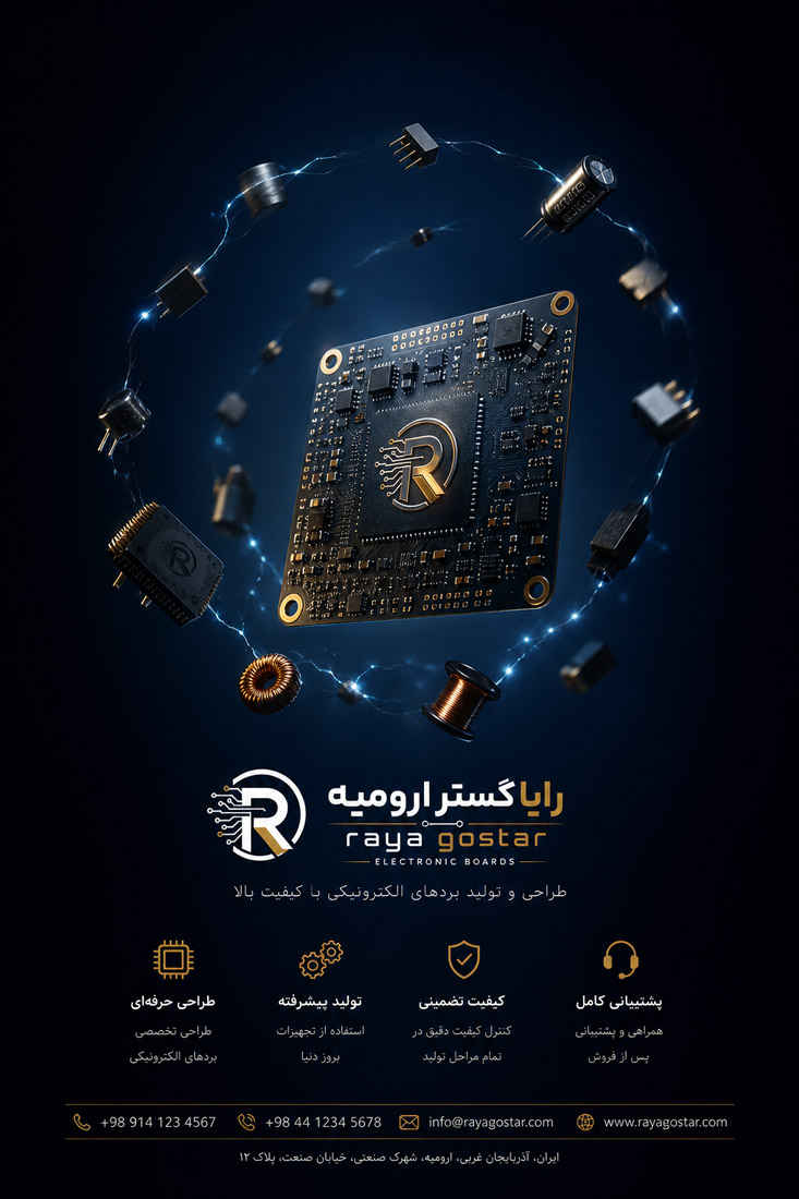 نمای صفحه اصلی وب‌سایت و ست اداری کامل در پروژه طراحی سایت بردهای الکترونیکی رایا گستر ارومیه توسط نتانیک