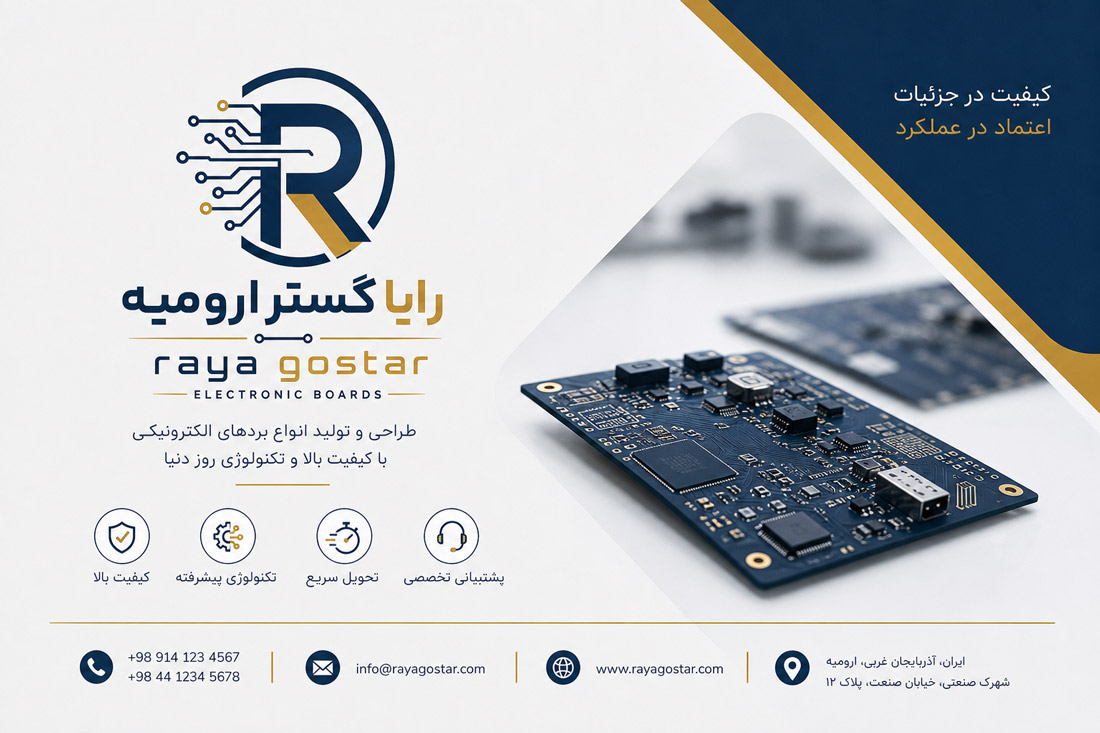 نمای صفحه اصلی وب‌سایت و ست اداری کامل در پروژه طراحی سایت بردهای الکترونیکی رایا گستر ارومیه توسط نتانیک