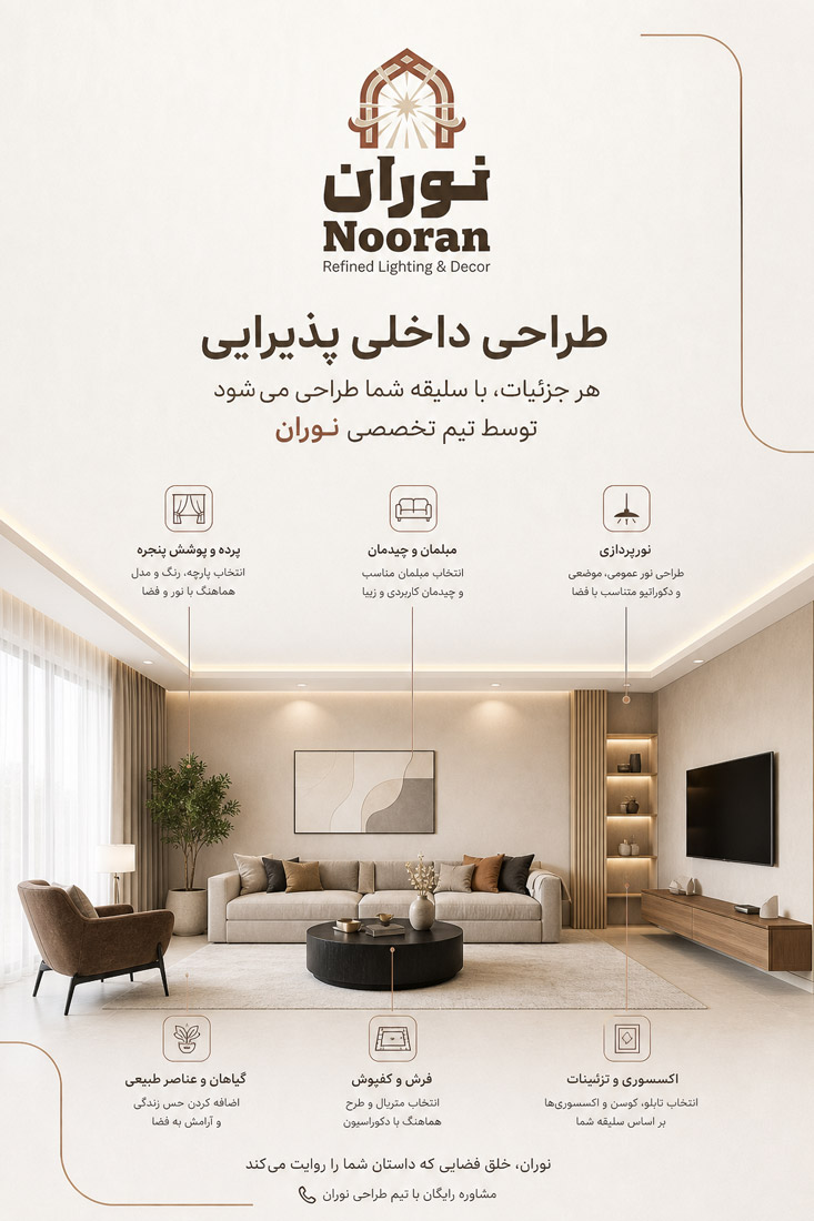 نمای صفحه اصلی، طراحی بیلبورد و پوستر تبلیغاتی در پروژه طراحی سایت تجهیزات روشنایی نوران توسط نتانیک