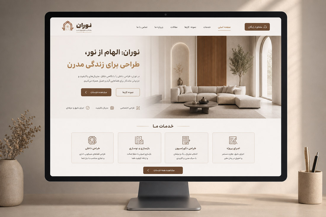 نمای صفحه اصلی سایت در پروژه طراحی سایت تجهیزات روشنایی نوران توسط نتانیک